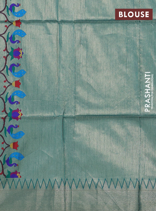 Semi paithani saree peacock green with allover zari woven buttas and paithani pallu