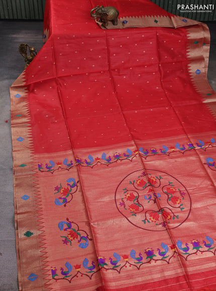 Semi paithani saree red with allover zari woven buttas and paithani pallu