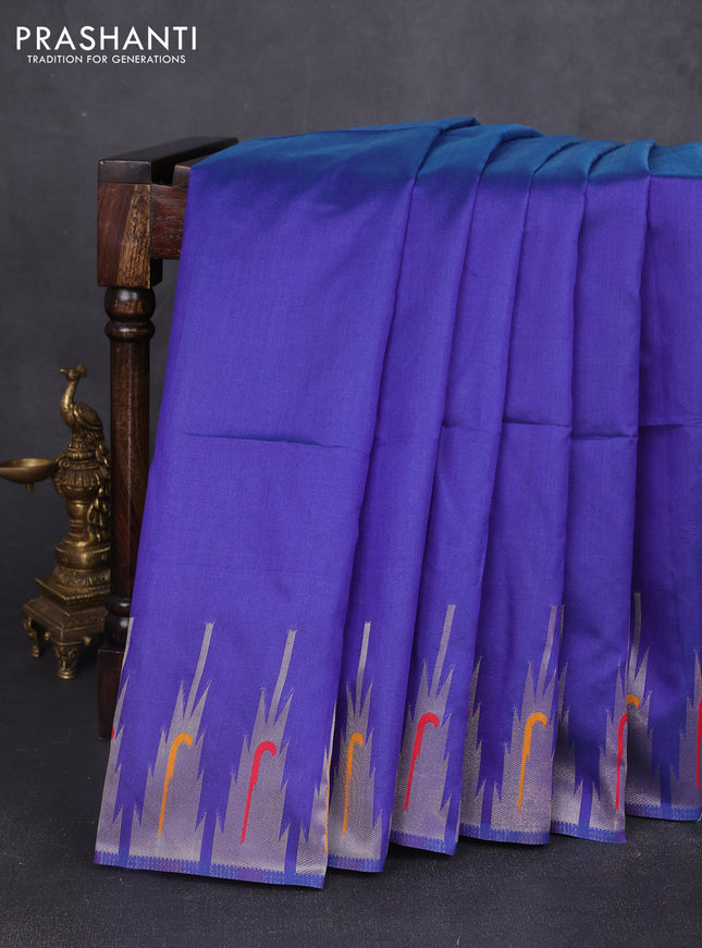 Semi paithani saree blue with plain body and paithani pallu