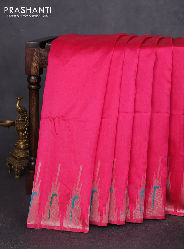 Semi paithani saree pink with plain body and paithani pallu