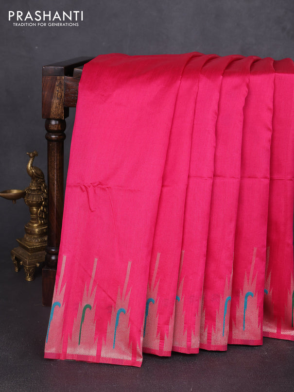 Semi paithani saree pink with plain body and paithani pallu
