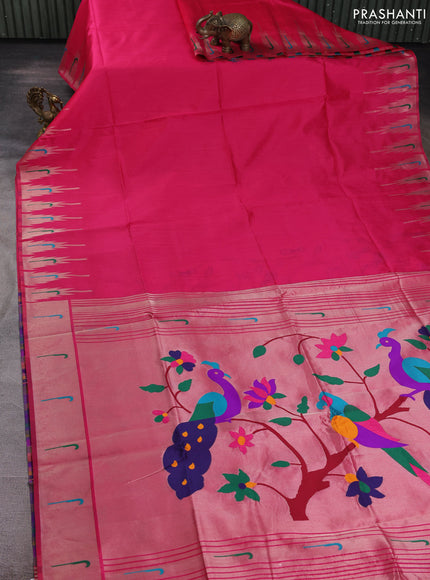 Semi paithani saree pink with plain body and paithani pallu