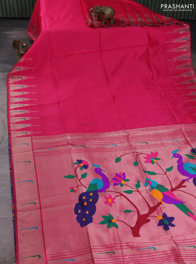 Semi paithani saree pink with plain body and paithani pallu