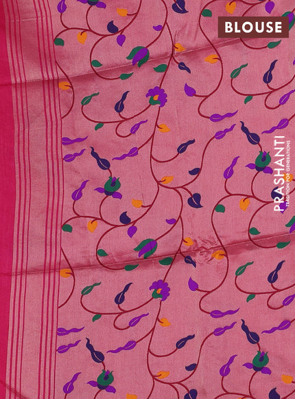 Semi paithani saree pink with plain body and paithani pallu