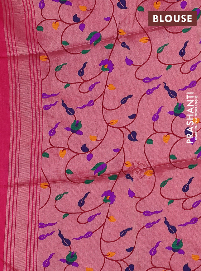 Semi paithani saree pink with plain body and paithani pallu