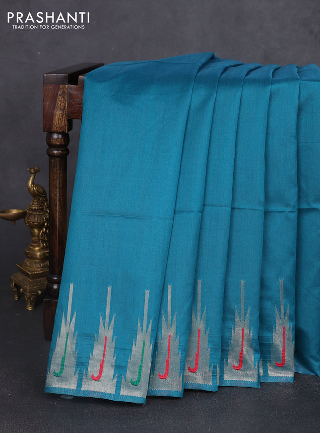 Semi paithani saree peacock green with plain body and paithani pallu