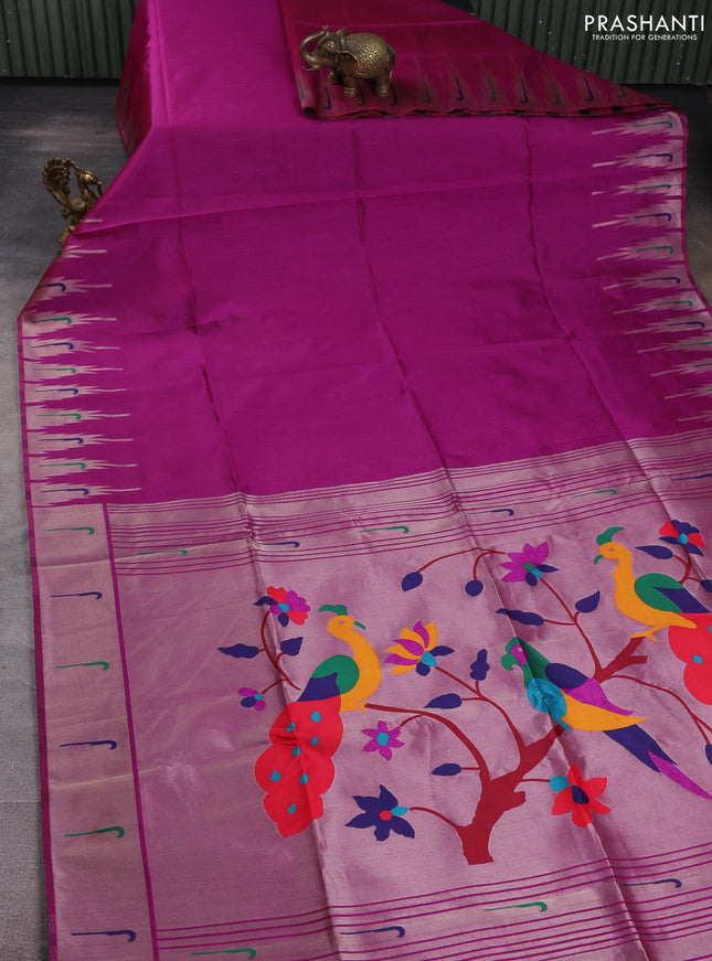 Semi paithani saree purple with plain body and paithani pallu