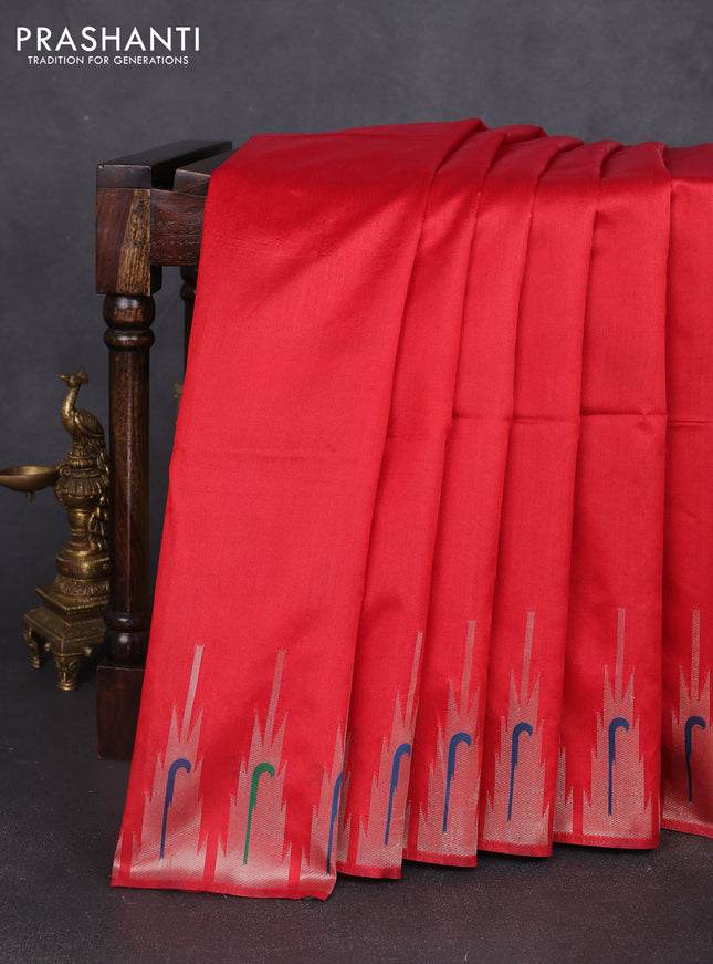 Semi paithani saree red with plain body and paithani pallu