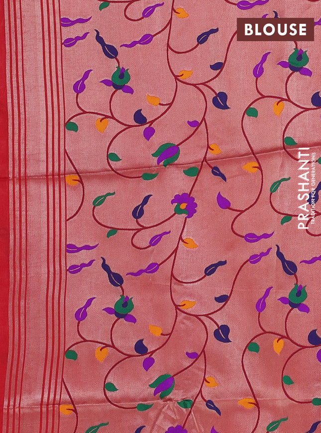 Semi paithani saree red with plain body and paithani pallu