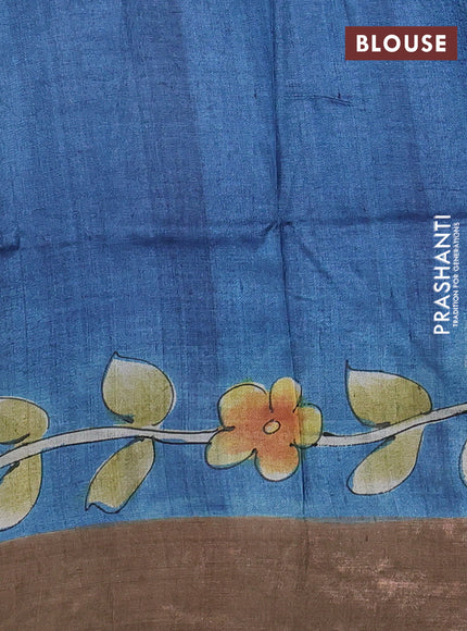 Pure tussar silk saree rust shade and brown with allover hand painted prints and zari woven border