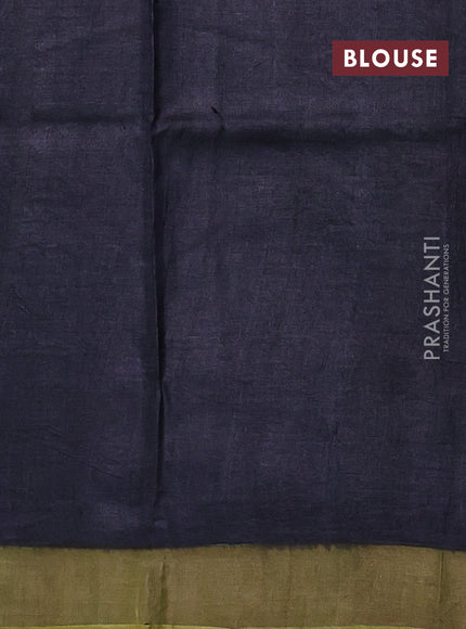 Pure tussar silk saree grey and pastel green with allover hand painted prints and zari woven border