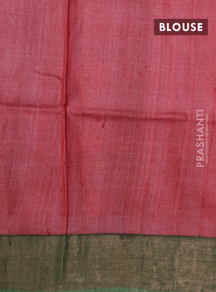 Pure tussar silk saree blue and pastel green with allover kalamkari hand painted prints and zari woven border