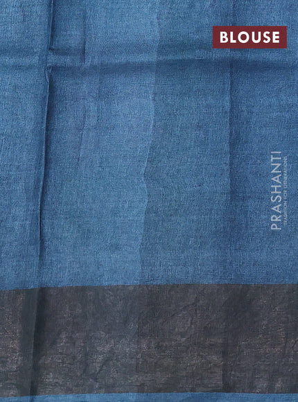 Pure tussar silk saree multi colour and bluish grey with allover hand painted prints and zari woven border
