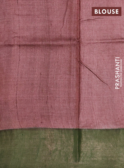 Pure tussar silk saree black and pastel green with allover hand painted prints and zari woven border