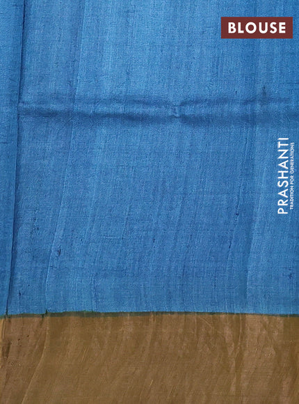 Pure tussar silk saree light green and sandal with allover kalamkari hand painted prints and zari woven border