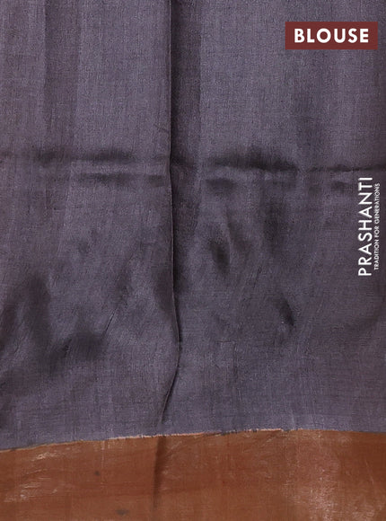 Pure tussar silk saree grey shade and peach shade with allover hand painted prints and zari woven border
