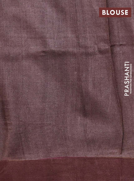 Pure tussar silk saree sandal and mauve pink with allover hand painted prints and zari woven border