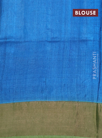 Pure tussar silk saree mustard yellow and pastel green with allover kalamkari hand painted prints and zari woven border