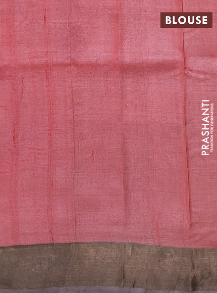 Pure tussar silk saree pista green and brown with allover hand painted prints and zari woven border