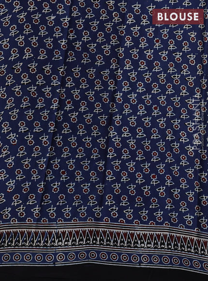 Modal silk saree indigo blue and black with allover ajrak prints and zari woven pallu