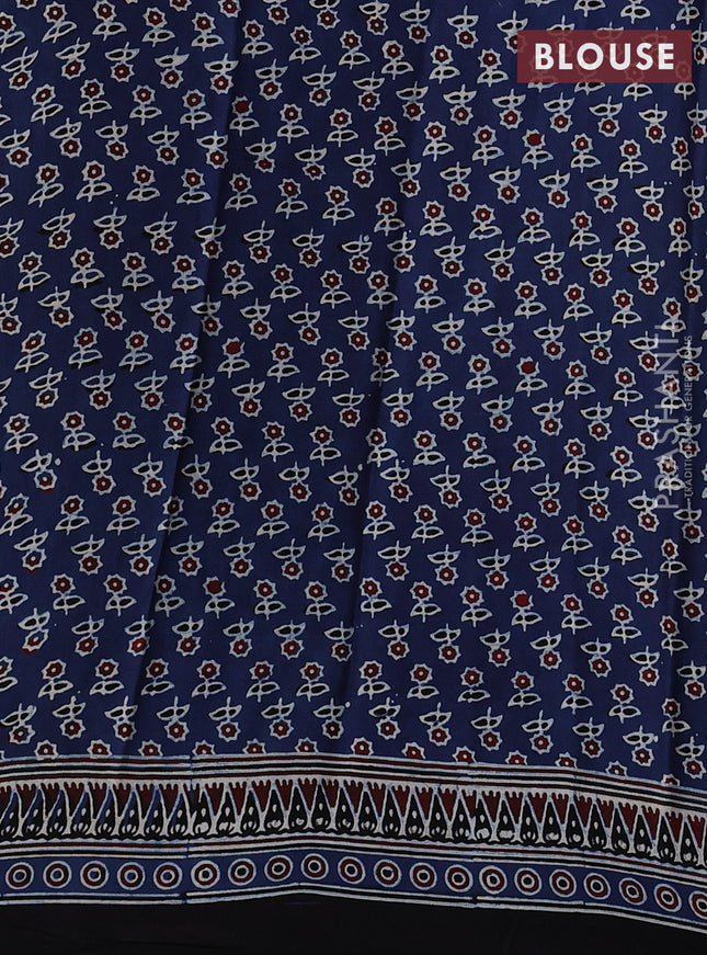 Modal silk saree indigo blue and black with allover ajrak prints and zari woven pallu