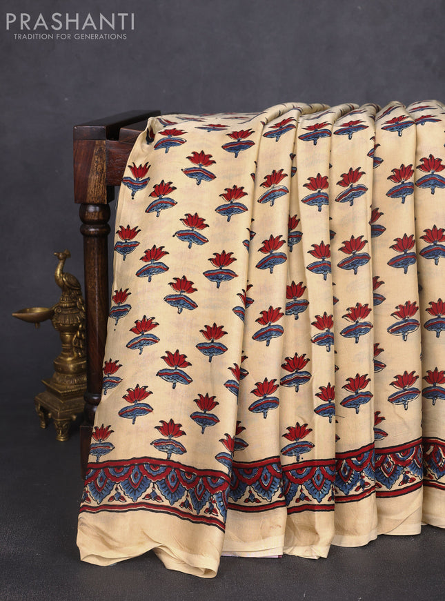 Modal silk saree cream and maroon with allover ajrak butta prints and zari woven pallu