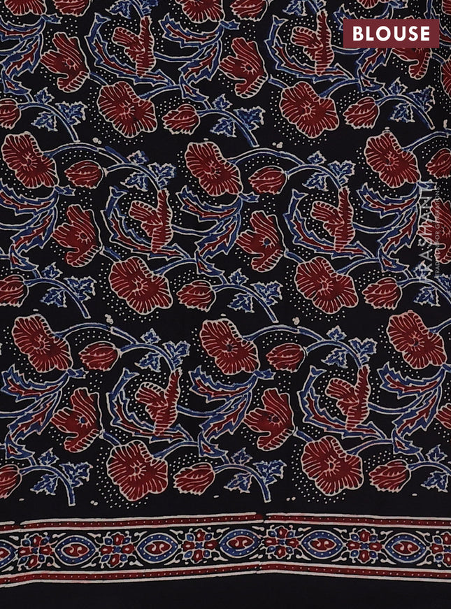 Modal silk saree black with allover ajrak prints and zari woven pallu