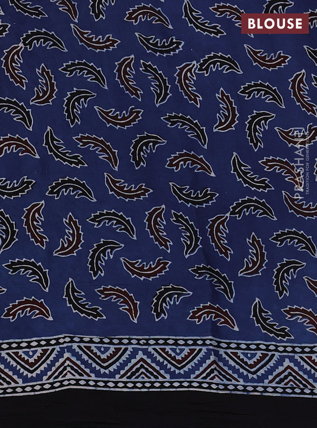Modal silk saree indigo blue and black with allover ajrak prints and zari woven pallu