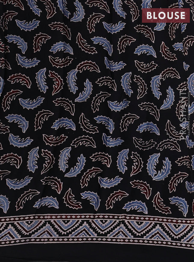 Modal silk saree black with allover ajrak butta prints and zari woven pallu