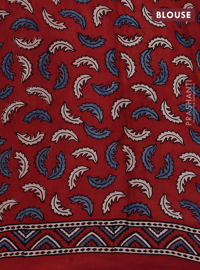 Modal silk saree maroon and pastel blue with allover ajrak butta prints and zari woven pallu