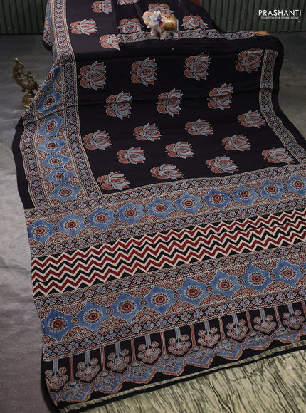 Modal silk saree black and grey with allover ajrak butta prints and zari woven pallu