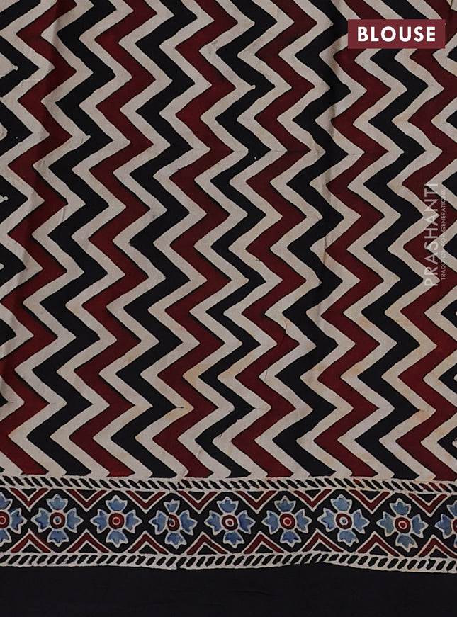 Modal silk saree black and grey with allover ajrak butta prints and zari woven pallu