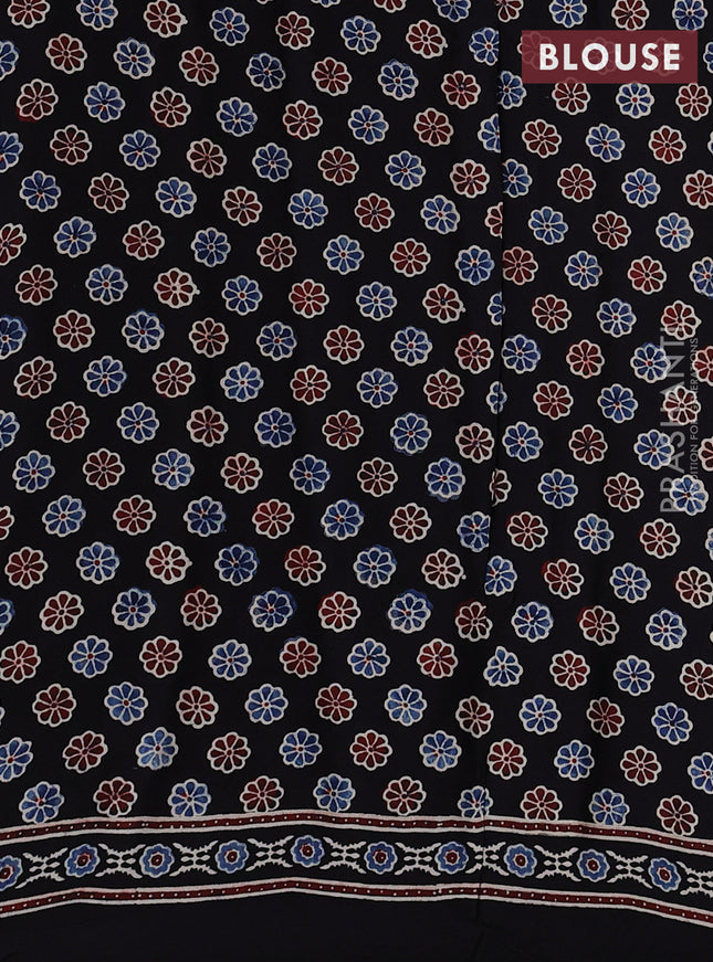 Modal silk saree black and maroon with allover ajrak prints and zari woven pallu