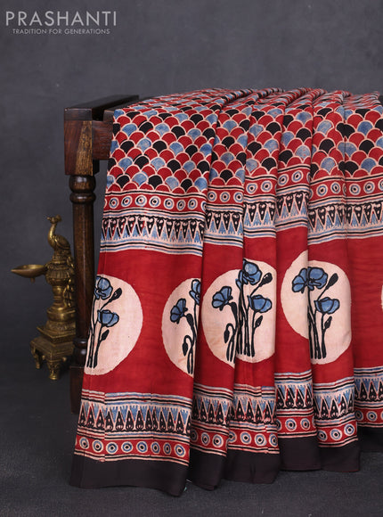 Modal silk saree maroon and black with allover ajrak prints and zari woven pallu
