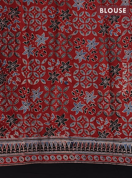 Modal silk saree maroon and black with allover ajrak prints and zari woven pallu