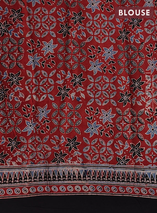 Modal silk saree maroon and black with allover ajrak prints and zari woven pallu