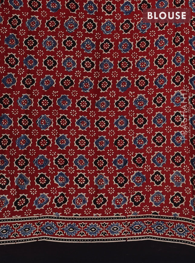 Modal silk saree maroon and black with allover ajrak prints and zari woven pallu