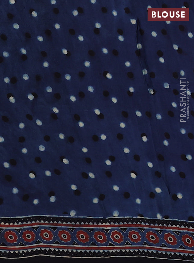 Modal silk saree indigo blue and black with allover ajrak prints and zari woven pallu