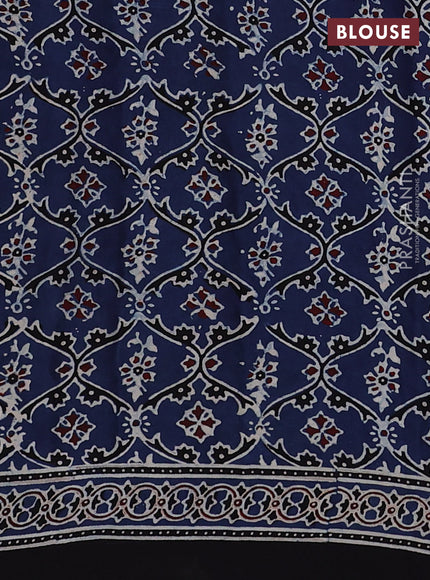 Modal silk saree indigo blue and black with allover ajrak butta prints and zari woven pallu