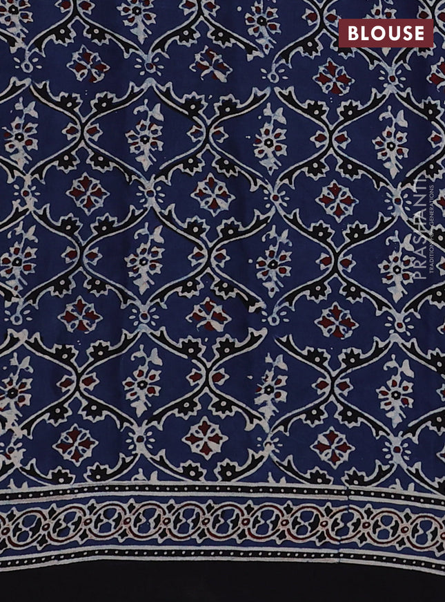 Modal silk saree indigo blue and black with allover ajrak butta prints and zari woven pallu