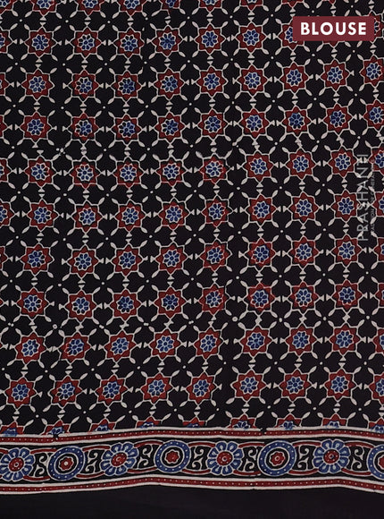 Modal silk saree black with allover ajrak prints and zari woven pallu
