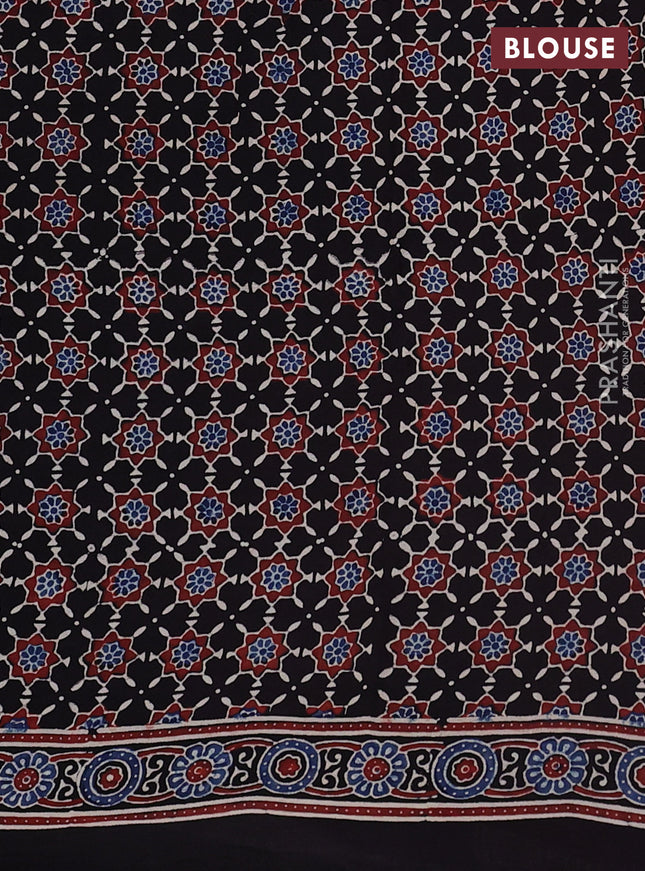 Modal silk saree black with allover ajrak prints and zari woven pallu