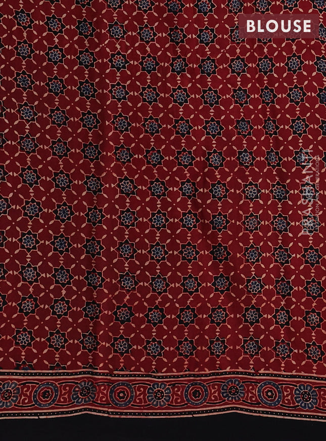Modal silk saree maroon and black with allover ajrak prints and zari woven pallu