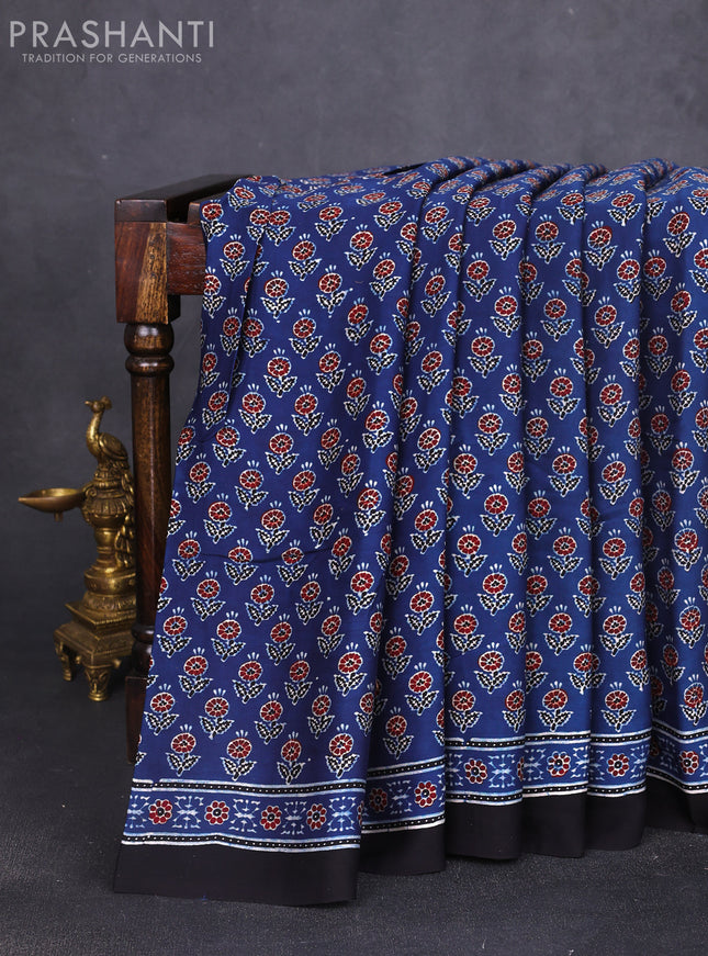 Modal silk saree indigo blue and black with allover ajrak prints and zari woven pallu