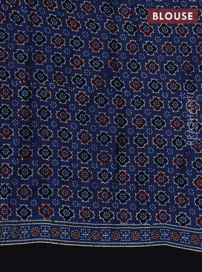 Modal silk saree indigo blue and black with allover ajrak prints and zari woven pallu