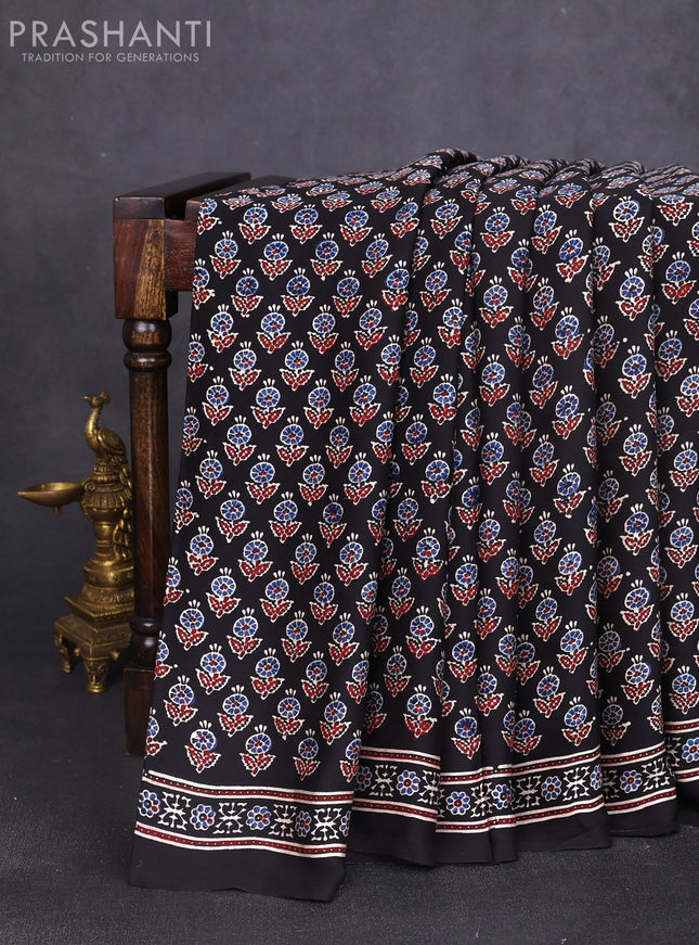 Modal silk saree black with allover ajrak prints and zari woven pallu