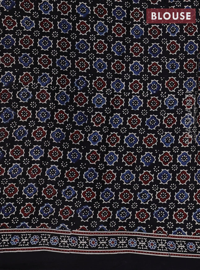 Modal silk saree black with allover ajrak prints and zari woven pallu