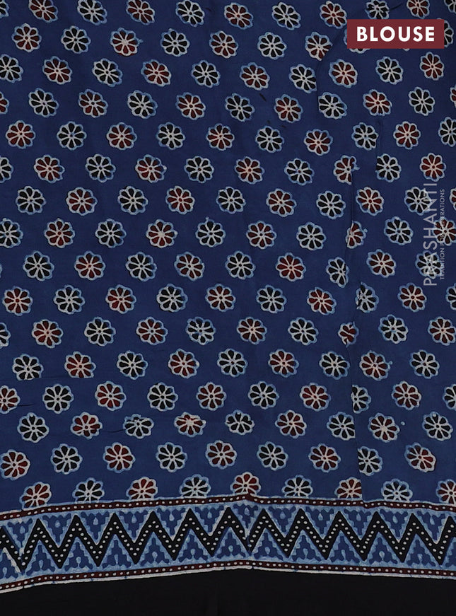 Modal silk saree indigo blue and black with allover ajrak prints and zari woven pallu