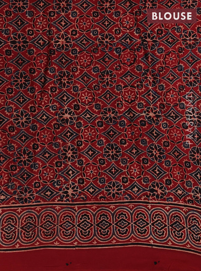 Modal silk saree maroon with allover ajrak prints and zari woven pallu