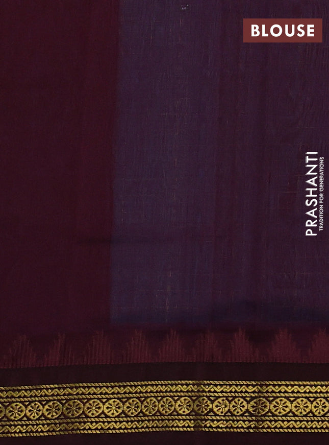 Kuppadam silk cotton saree cs blue and coffee brown with allover zari checks & lakshadeepam weaves and temple design zari woven border